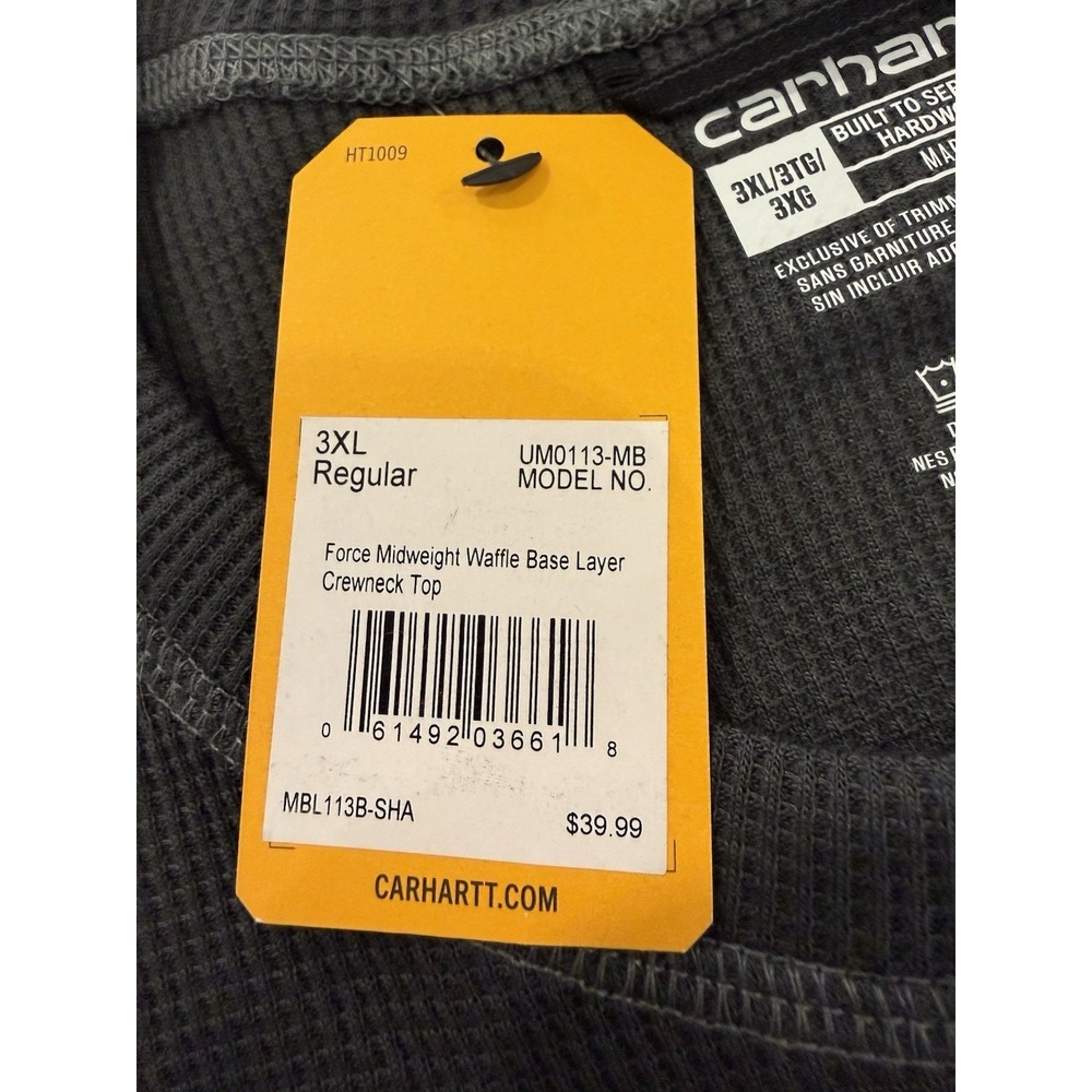 Carhartt Force Waffle Base Layer Thermal Performance Shirt Gray LS Men's 3X NWT - Picture 7 of 9